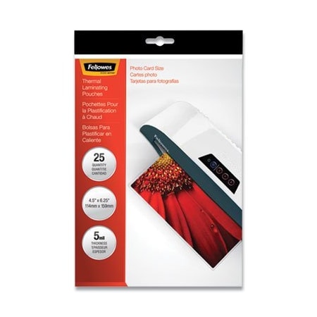 Fellowes Fellowes, LAMINATING POUCHES, 5 MIL, 4.5in X 6.25in, GLOSS CLEAR, 20PK 52010